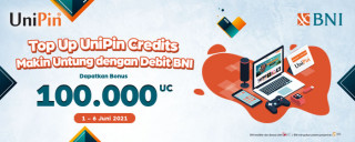 Top up UniPin Credits dengan BNI Debit dapatkan cashback 100.000 UC